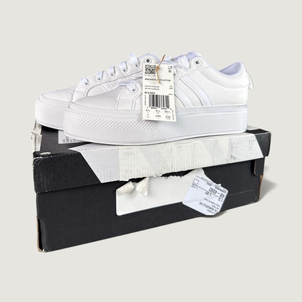 Adidas Bravada 2.0 Platform Women 7 White New IE2309 Canvas Chunky Fairy Sneaker - Picture 2 of 13